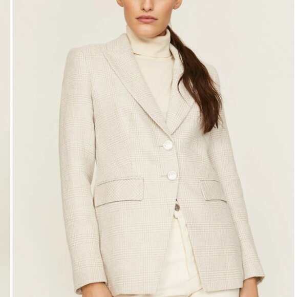 VERONICA BEARD Mathi Glen Plaid Dickey Jacket Oatmeal Beige Button Blazer 8 - Picture 2 of 15